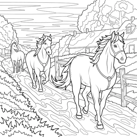 Horses on a Country Path