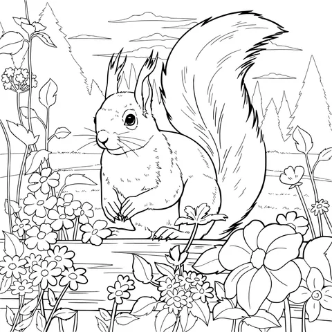 Squirrel in the Flower - bed