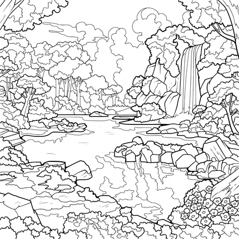 Beautiful forest waterfall landscape