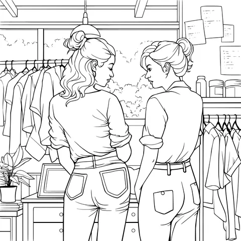 Girlfriends chatting in a clothing store