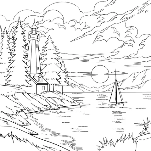 Beautiful Lighthouse Sunset Scenery