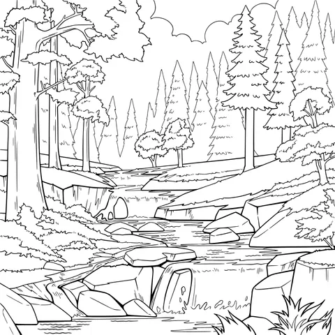 Dreamy forest stream landscape