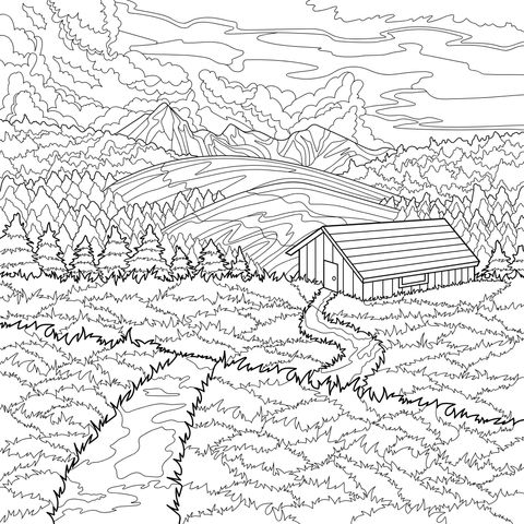 山间小屋美景
