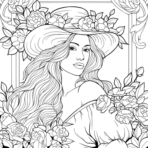 Elegant Lady with Flower - adorned Hat