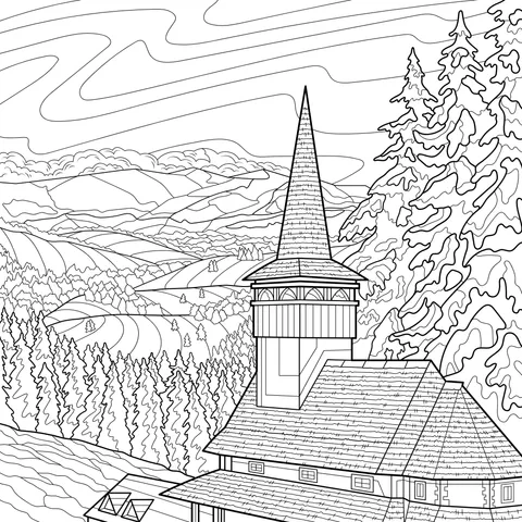 A Pointed - roof Wooden House in the Mountains and Forests