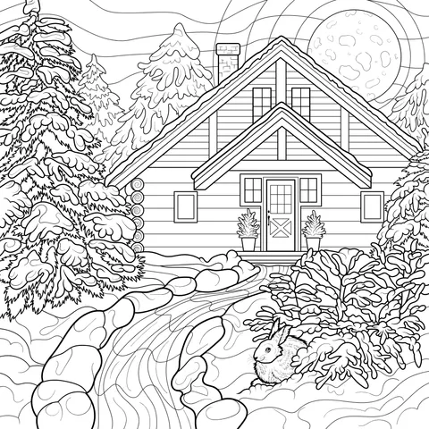 Winter Wooden - house Scene