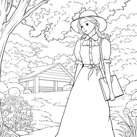 身着黄裙的女子在田园风光中