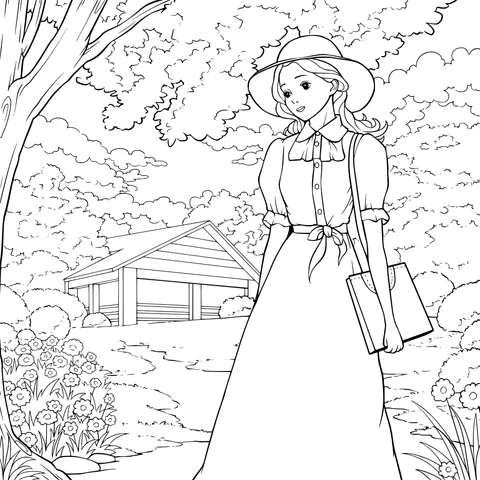 Woman in a yellow dress in a pastoral scenery