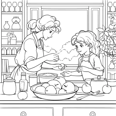 Mother and daughter cooking together in the kitchen