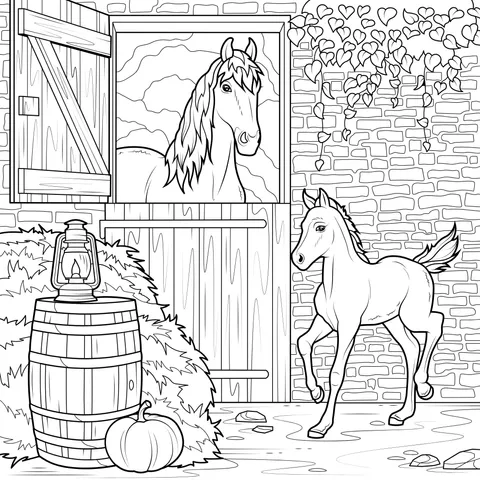 Horse and Foal in Front of the Stable