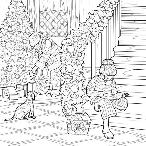Santa Claus and Girl in a Christmas Scene