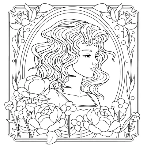 Woman with Purple Hair and Flowers