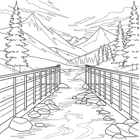 Wooden Bridge over a Mountain Stream