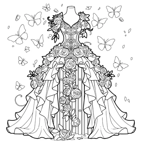 Gorgeous Dress Adorned with Roses and Butterflies