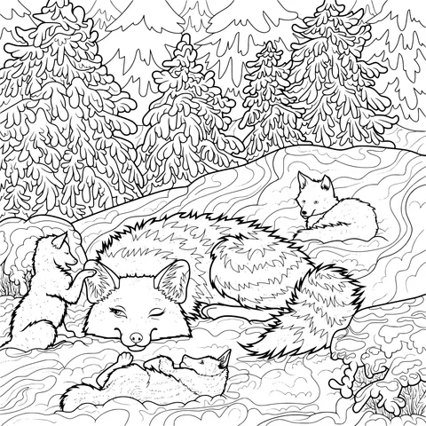 A resting fox family