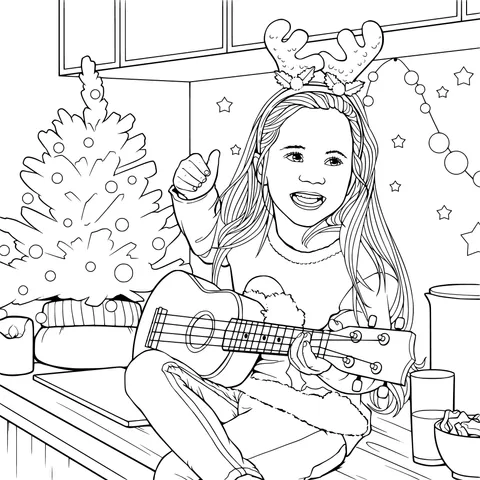 Girl playing the ukulele with antler headband
