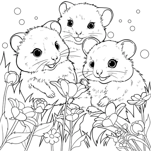 Hamsters in the Flower - bed