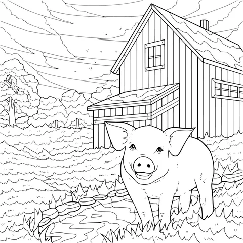 Piglet beside the Farmhouse