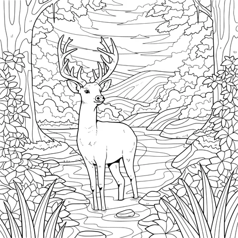 Stag in the forest stream