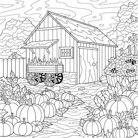 Wooden House Surrounded by Pumpkins