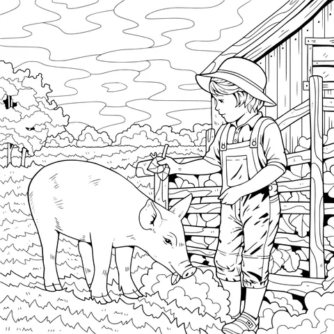 Farmer Feeding a Pig