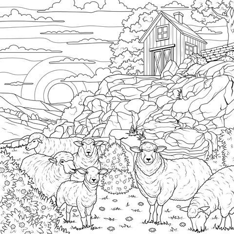田园牧歌之羊群与小屋