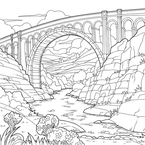 Scenery of Arch Bridge over River Valley