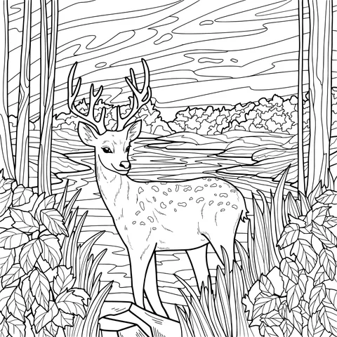 A Fawn by the Lake at Dusk