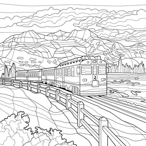 Train traveling in the mountains