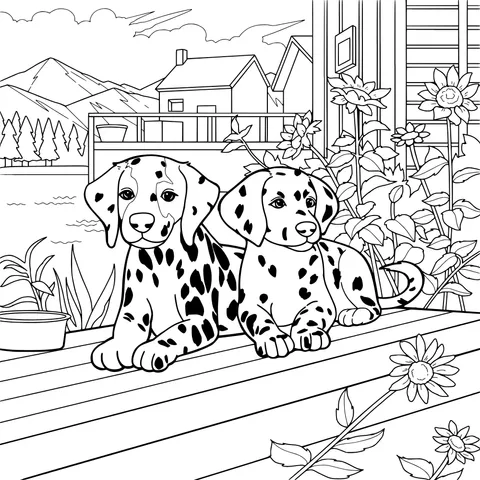 Dalmatian Puppies by the Lake