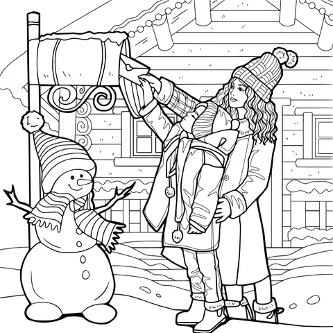 Mother and son sending a letter in winter