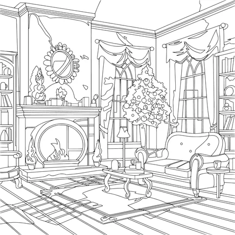 A Cozy Living Room Decorated with a Christmas Tree