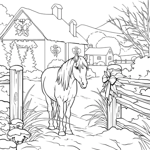 A White Horse in the Winter Countryside