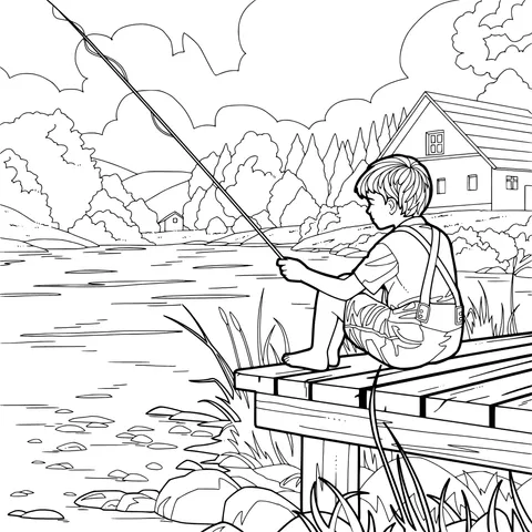 Boy Fishing by the Lake
