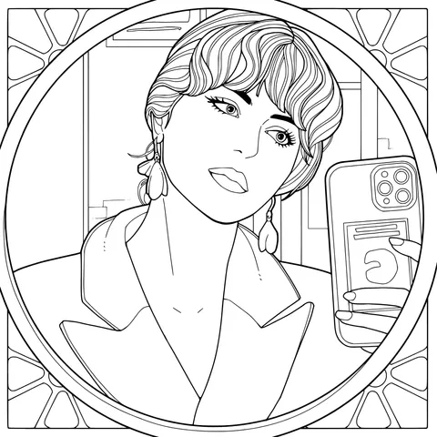 Woman taking a selfie in front of a mirror