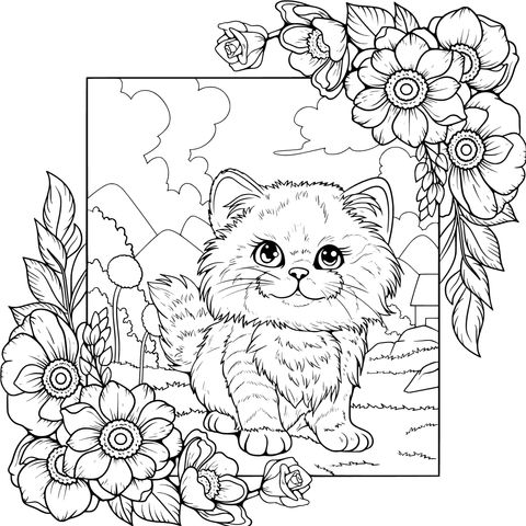花丛中的小猫