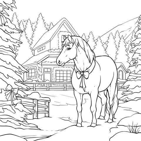 A Horse and a Cottage in Winter