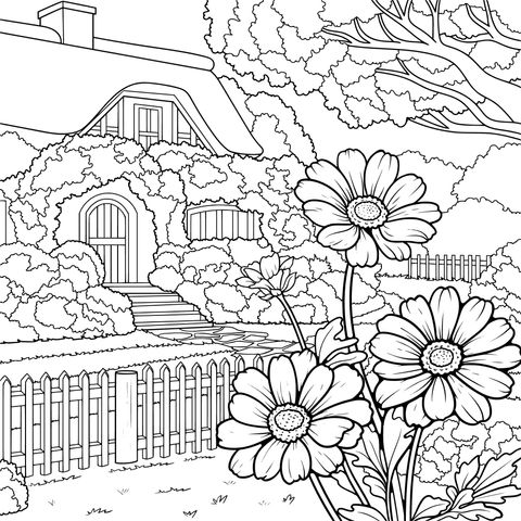 繁花环绕的小屋