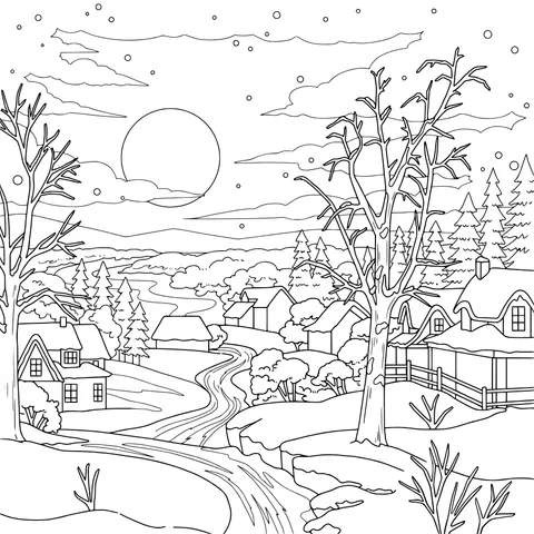 A Quiet Village at Winter Dusk