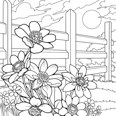 Flowers by the Fence at Sunset