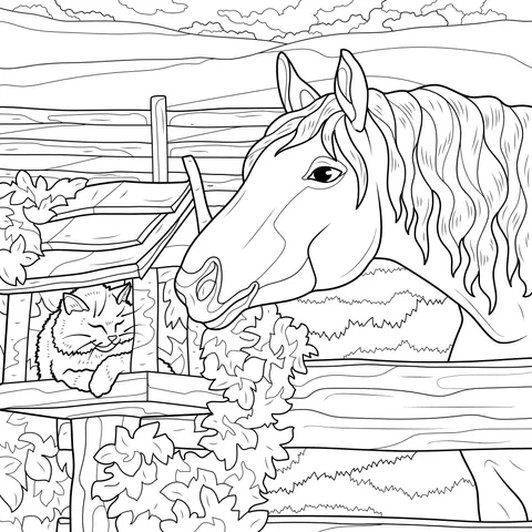 A Horse and a Cat Gazing at Each Other