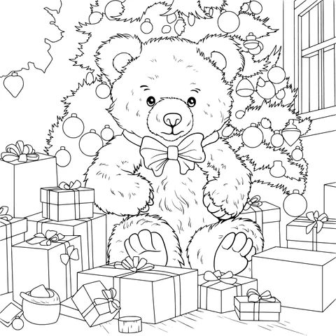 Teddy Bear and Gifts under the Christmas Tree