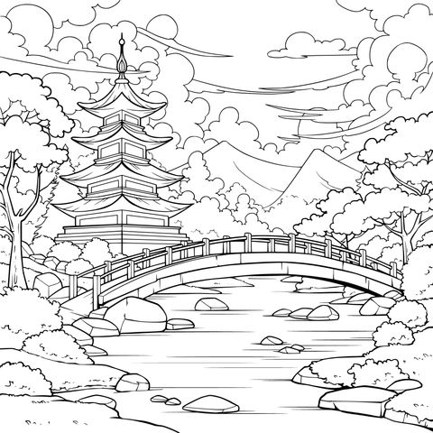 秋日里的古典亭桥风景