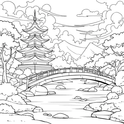 Classical Pavilion and Bridge Scenery in Autumn
