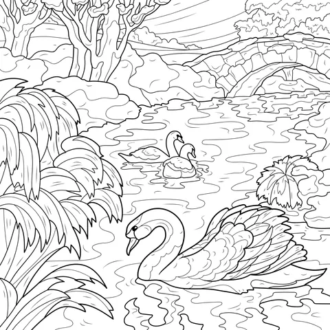 Swans in a Winter Lake Scene