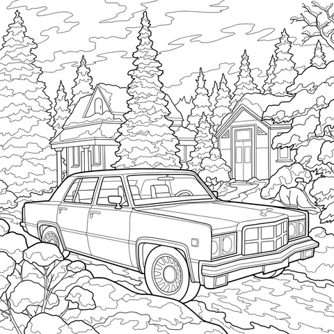 Red Car in a Winter Countryside