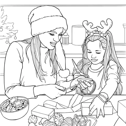 Mother - daughter Christmas crafting time