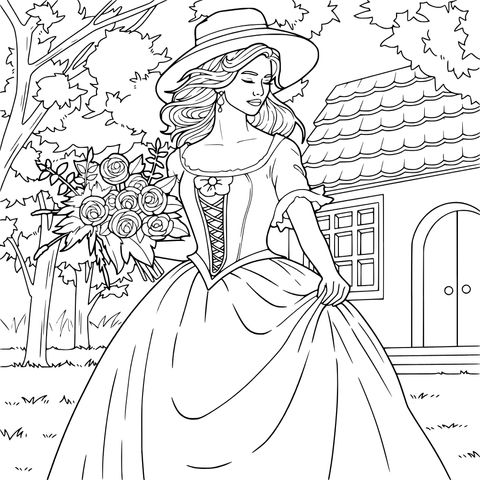 Vintage - style Lady Holding Roses