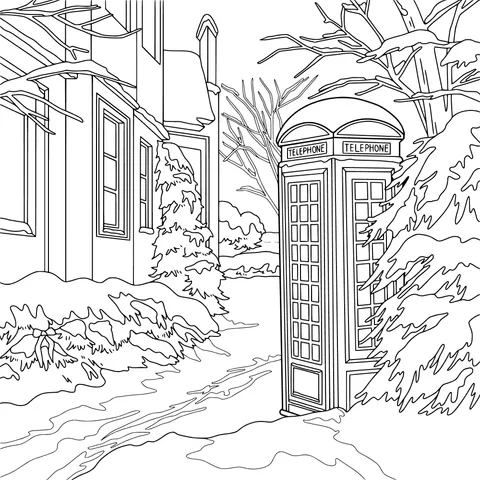Red Telephone Booth in a Winter Snowscape