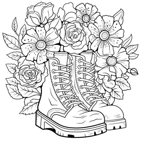 Boots Surrounded by Flowers